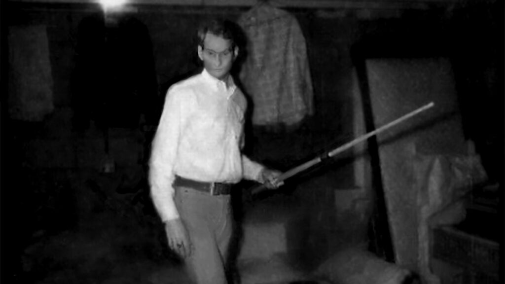 The original photo of the pool player, after extensive editing, alterations and manipulation. Sharply focused with increased contrast. 