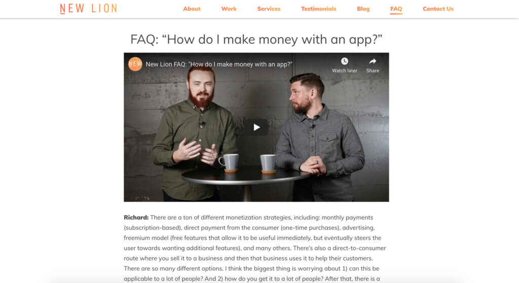 FAQ page question and video response