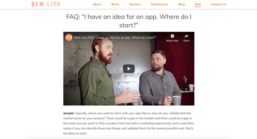 FAQ page question and video response