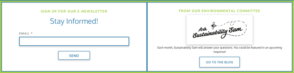 Call to action tiles for the blog and the newsletter