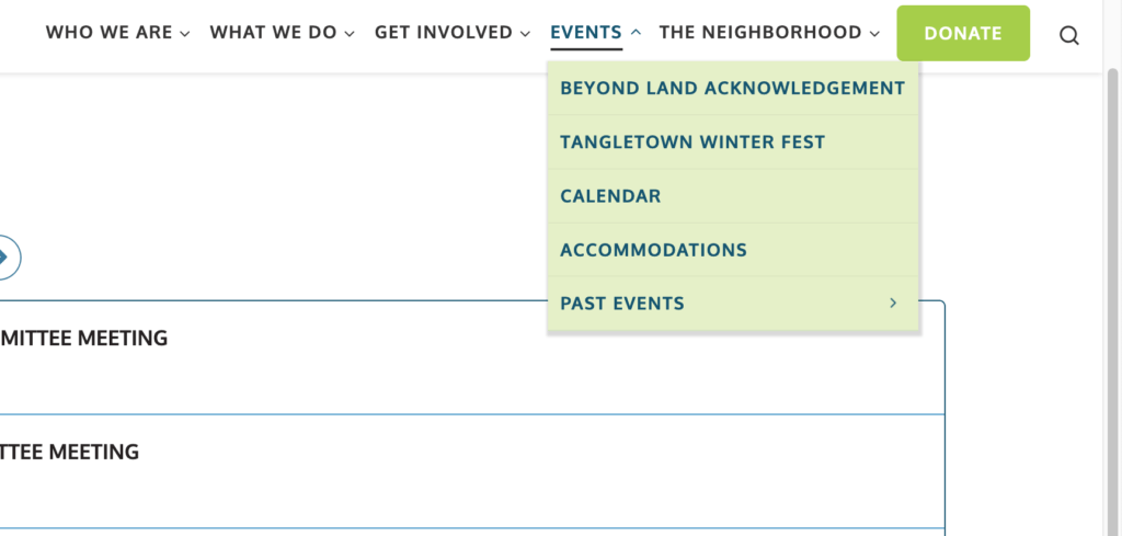 Screen shot of the drop down menu