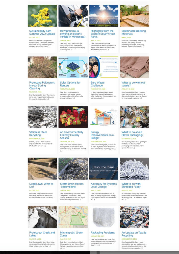 Grid with blog posts with thumbnail featured images