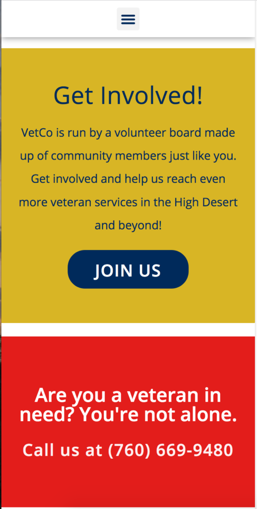 Image of the website's Calls To Action on a mobile device