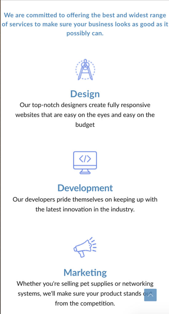 Screenshot of one column icon grid on mobile.