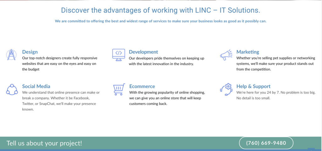 Icon grid with links to business services