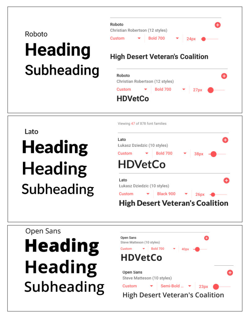 Examples of the typography on the site