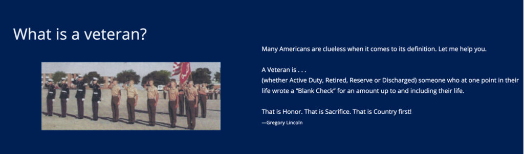 Image from the website with a soldier's poem next to a picture of soldiers