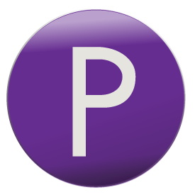 Pool ball illustration, solid purple "P"