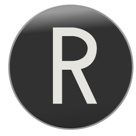 Pool ball illustration, solid black "R"