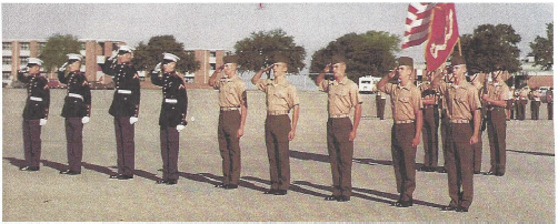 A line of soldiers standing at attention