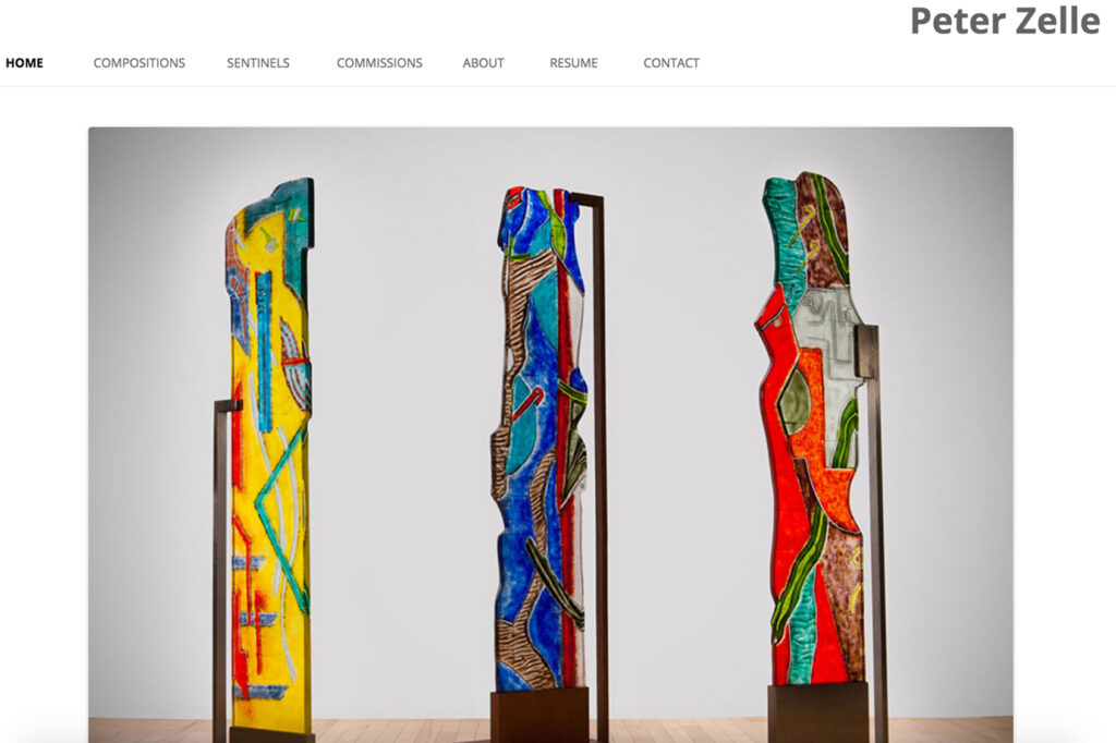 Home page of glass artist portfolio site.