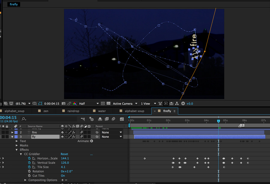showing firefly animation in progress in AE