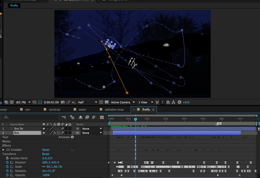 showing firefly animation in progress in AE